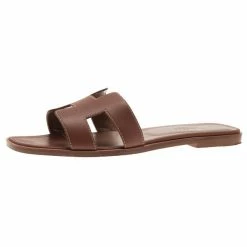 Hermes Brown Leather Oran Box Sandals Size 39 For Women