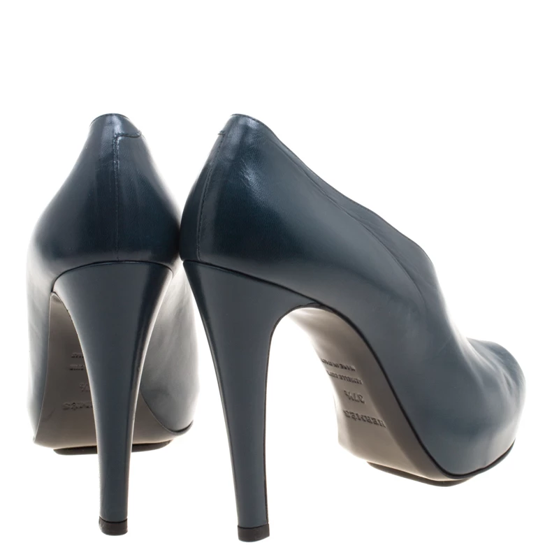 Hermes Blue Leather Peep Toe Platform Pumps Size 37.5 For Women 7 Hermes Blue Leather Peep Toe Platform Pumps Size 37.5 For Women - Image 5