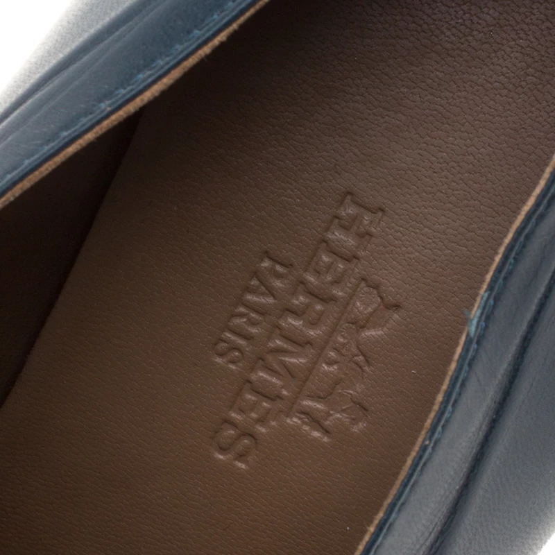 Hermes Blue Leather Peep Toe Platform Pumps Size 37.5 For Women 9 Hermes Blue Leather Peep Toe Platform Pumps Size 37.5 For Women - Image 7