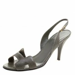 Hermes Green Reptile Leather Night Slingback Sandals Size 37 For Women