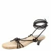 Hermes Black Suede Cord Tie Up Sandals Size 35 For Women