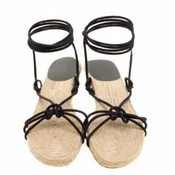 Hermes Black Suede Cord Tie Up Sandals Size 35 For Women -Deals Hermes Store luxury women hermes used shoes p117833 0003