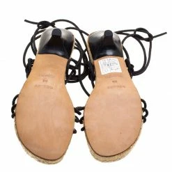 Hermes Black Suede Cord Tie Up Sandals Size 35 For Women -Deals Hermes Store luxury women hermes used shoes p117833 0006