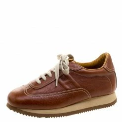 Hermes Brown Leather Quick Lace Up Sneakers Size 36 For Women