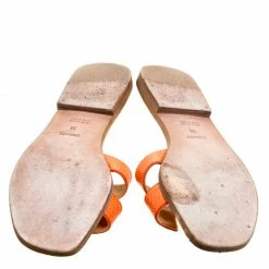 Hermes Orange Lizard Leather Oran Box Sandals Size 38 For Women -Deals Hermes Store luxury women hermes used shoes p119332 006