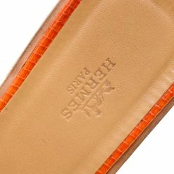 Hermes Orange Lizard Leather Oran Box Sandals Size 38 For Women -Deals Hermes Store luxury women hermes used shoes p119332 007