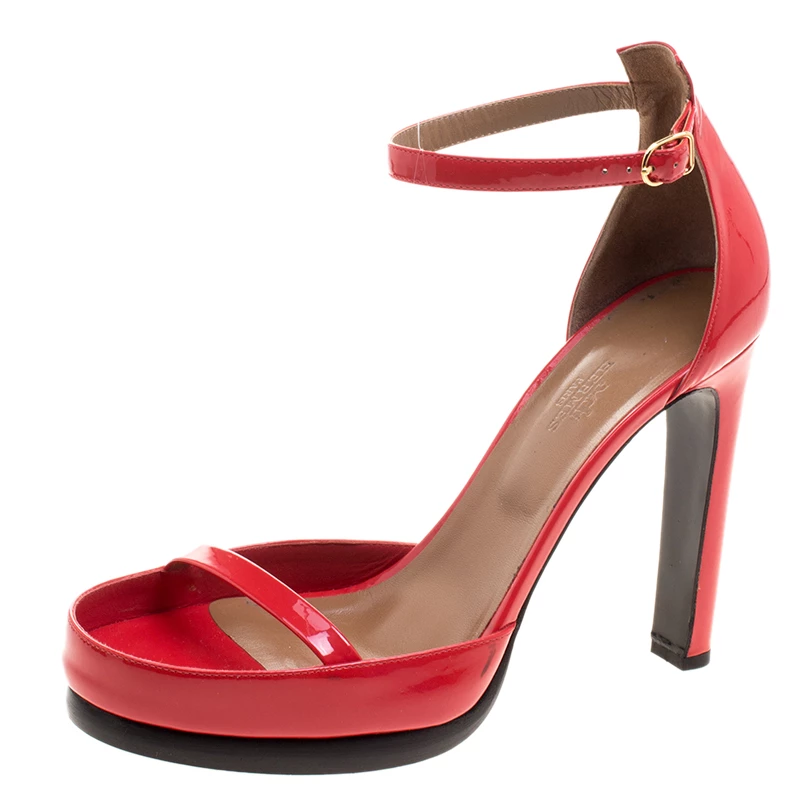 Hermes Red Patent Leather Ankle Strap Platform Sandals Size 40 For Women 3 Hermes Red Patent Leather Ankle Strap Platform Sandals Size 40 For Women