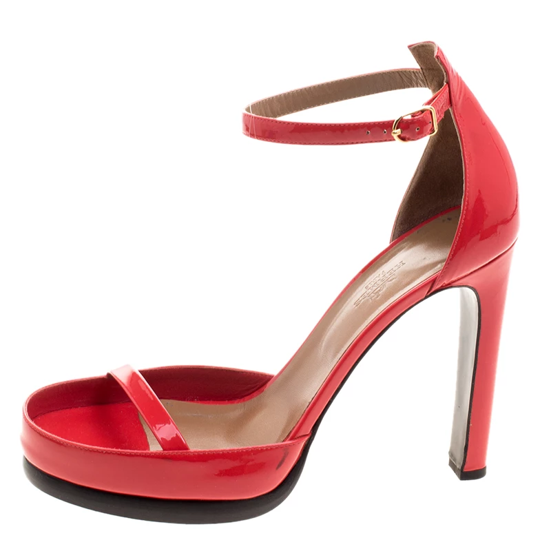 Hermes Red Patent Leather Ankle Strap Platform Sandals Size 40 For Women 4 Hermes Red Patent Leather Ankle Strap Platform Sandals Size 40 For Women - Image 2