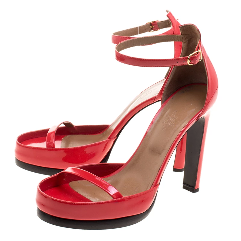 Hermes Red Patent Leather Ankle Strap Platform Sandals Size 40 For Women 6 Hermes Red Patent Leather Ankle Strap Platform Sandals Size 40 For Women - Image 4
