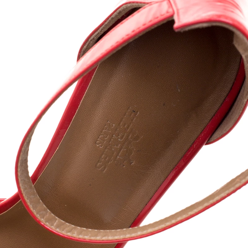 Hermes Red Patent Leather Ankle Strap Platform Sandals Size 40 For Women 9 Hermes Red Patent Leather Ankle Strap Platform Sandals Size 40 For Women - Image 7