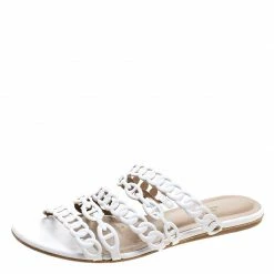 Hermes White Leather Nude Sandals Size 38 For Women