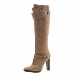 Hermes Beige Suede Knee High Boots Size 38 For Women