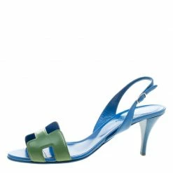 Hermes Green And Blue Leather Night Slingback Sandals Size 39 For Women -Deals Hermes Store luxury women hermes used shoes p125054 0002