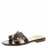 Hermes Dark Brown Leather Oran Box Sandals Size 38 For Women