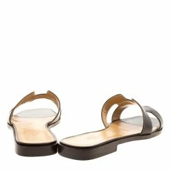 Hermes Dark Brown Leather Oran Box Sandals Size 38 For Women -Deals Hermes Store luxury women hermes used shoes p125925 005