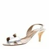 Hermes Metallic Silver Leather Night Slingback Sandals Size 36 For Women -Deals Hermes Store luxury women hermes used shoes p125939 001