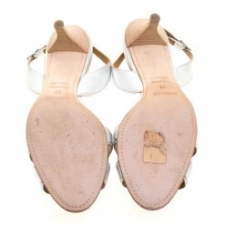 Hermes Metallic Silver Leather Night Slingback Sandals Size 36 For Women -Deals Hermes Store luxury women hermes used shoes p125939 006