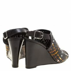 Hermes Tricolor Woven Leather Peep Toe Wedge Sandals Size 39 For Women -Deals Hermes Store luxury women hermes used shoes p126403 005