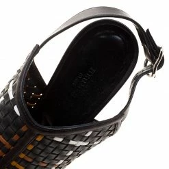 Hermes Tricolor Woven Leather Peep Toe Wedge Sandals Size 39 For Women -Deals Hermes Store luxury women hermes used shoes p126403 007