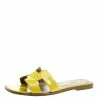 Hermes Yellow Patent Oran Box Sandals Size 38.5 For Women