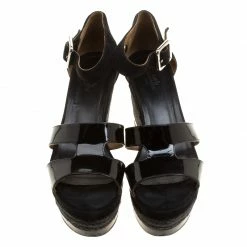 Hermes Black Suede And Patent Leather Ilana Espadrille Wedges Sandals Size 39 For Women -Deals Hermes Store luxury women hermes used shoes p133191 003