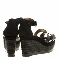 Hermes Black Suede And Patent Leather Ilana Espadrille Wedges Sandals Size 39 For Women -Deals Hermes Store luxury women hermes used shoes p133191 005