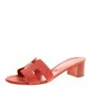 Hermes Orange Leather Oasis Slides Size 38.5 For Women