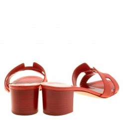 Hermes Orange Leather Oasis Slides Size 38.5 For Women -Deals Hermes Store luxury women hermes used shoes p136143 005