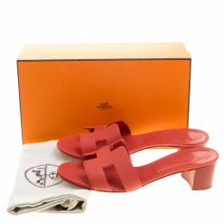 Hermes Orange Leather Oasis Slides Size 38.5 For Women -Deals Hermes Store luxury women hermes used shoes p136143 008
