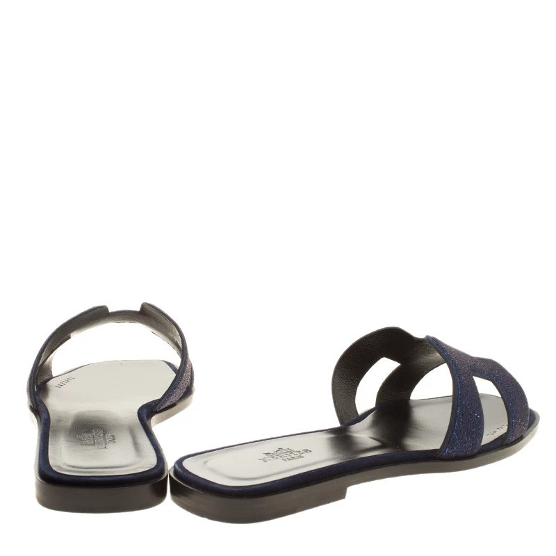 Hermes Blue Crystal Embellished Leather Oran Sandals Size 38 For Women 7 Hermes Blue Crystal Embellished Leather Oran Sandals Size 38 For Women - Image 5