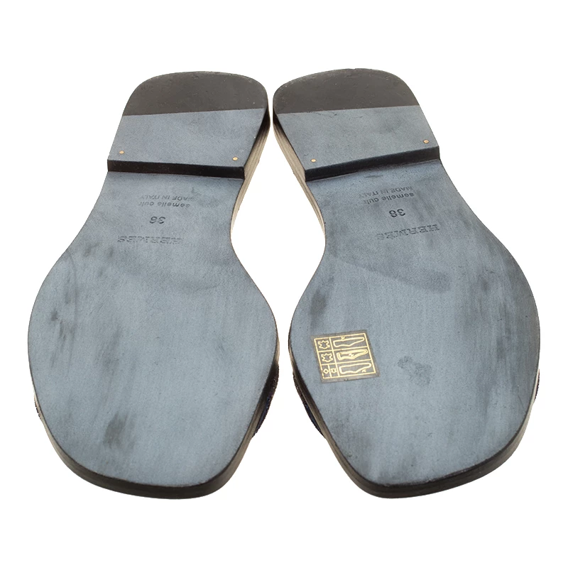 Hermes Blue Crystal Embellished Leather Oran Sandals Size 38 For Women 8 Hermes Blue Crystal Embellished Leather Oran Sandals Size 38 For Women - Image 6