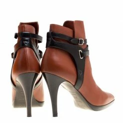 Hermes Brown/Black Leather Cross Strap Pointed Toe Ankle Boots Size 37.5 For Women -Deals Hermes Store luxury women hermes used shoes p146772 0005