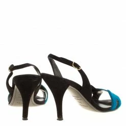 Hermes Blue/Black Velvet And Suede Night Slingback Sandals Size 36.5 For Women -Deals Hermes Store luxury women hermes used shoes p157030 0005