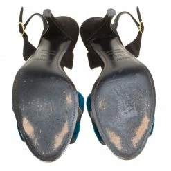 Hermes Blue/Black Velvet And Suede Night Slingback Sandals Size 36.5 For Women -Deals Hermes Store luxury women hermes used shoes p157030 0006
