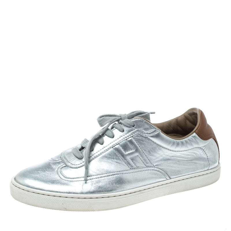 Hermes Metallic Silver Leather Quicker Sneakers Size 40 For Women 3 Hermes Metallic Silver Leather Quicker Sneakers Size 40 For Women