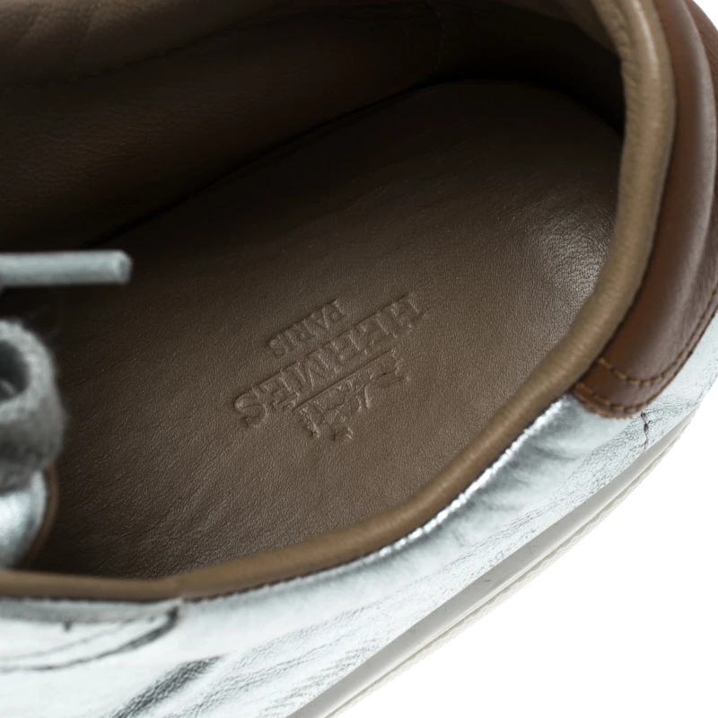 Hermes Metallic Silver Leather Quicker Sneakers Size 40 For Women 9 Hermes Metallic Silver Leather Quicker Sneakers Size 40 For Women - Image 7