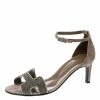 Hermes Beige Suede Night Crystal Powder Ankle Strap Sandals Size 40 For Women -Deals Hermes Store luxury women hermes used shoes p166539 003