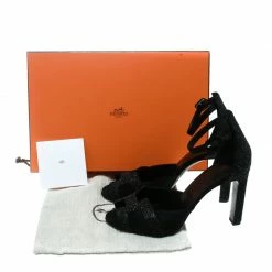 Hermes Black Embellished Satin Krystal Ankle Strap Sandals Size 39 For Women -Deals Hermes Store luxury women hermes used shoes p171317 008