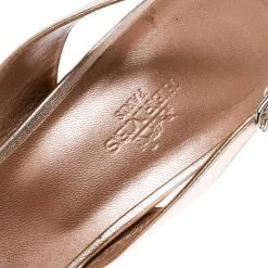 Hermes Metallic Bronze Leather Night Slingback Sandals Size 39.5 For Women 16 Hermes Metallic Bronze Leather Night Slingback Sandals Size 39.5 For Women -Deals Hermes Store luxury women hermes used shoes p176447 002
