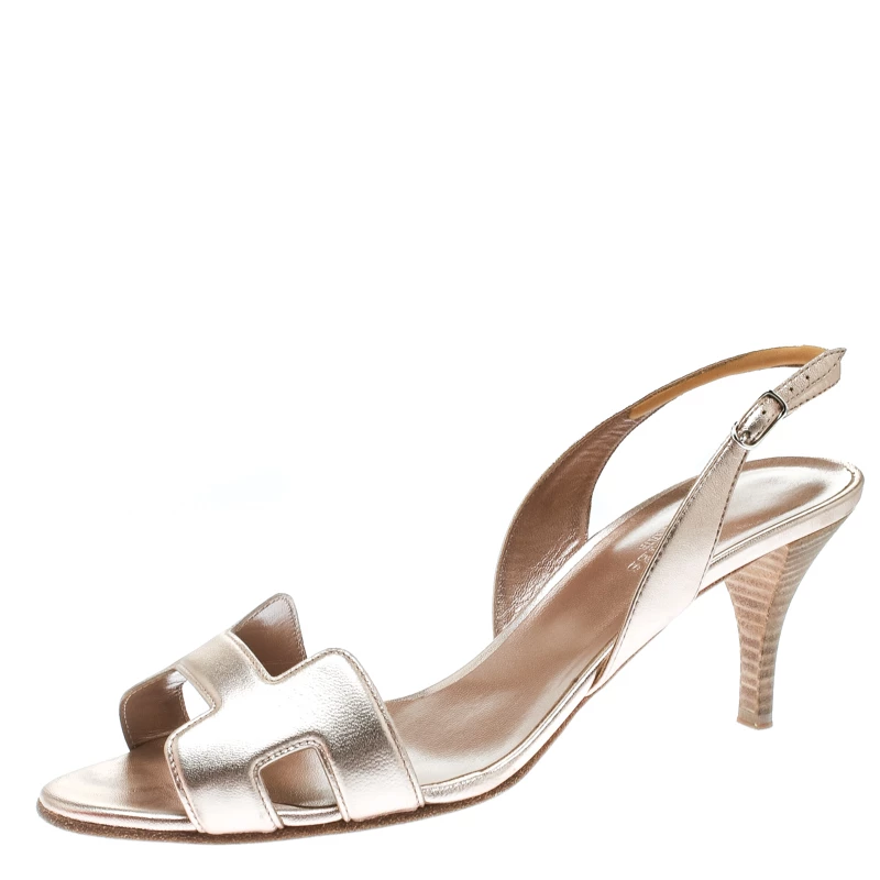 Hermes Metallic Bronze Leather Night Slingback Sandals Size 39.5 For Women 3 Hermes Metallic Bronze Leather Night Slingback Sandals Size 39.5 For Women