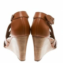 Hermes Brown Leather Merryl Wedge Sandals Size 38 For Women -Deals Hermes Store luxury women hermes used shoes p176792 005