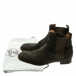 Hermes Grey Suede Leather Brighton Low Ankle Boots Size Size 38 For Women -Deals Hermes Store luxury women hermes used shoes p178775 008