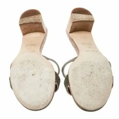 Hermes Gold Glitter Leather Oasis Slide Sandals Size 37 For Women -Deals Hermes Store luxury women hermes used shoes p180717 001