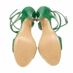 Hermes Green Crocodile Leather Cross Ankle Wrap Sandals Size 38 For Women -Deals Hermes Store luxury women hermes used shoes p181745 001