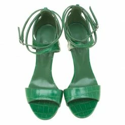 Hermes Green Crocodile Leather Cross Ankle Wrap Sandals Size 38 For Women -Deals Hermes Store luxury women hermes used shoes p181745 006