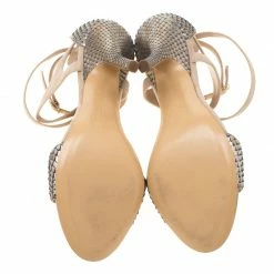 Hermes Metallic Beige Python Leather And Suede Cross Ankle Wrap Sandals Size 38 For Women -Deals Hermes Store luxury women hermes used shoes p182341 001