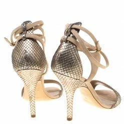 Hermes Metallic Beige Python Leather And Suede Cross Ankle Wrap Sandals Size 38 For Women -Deals Hermes Store luxury women hermes used shoes p182341 002