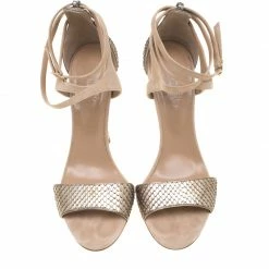 Hermes Metallic Beige Python Leather And Suede Cross Ankle Wrap Sandals Size 38 For Women -Deals Hermes Store luxury women hermes used shoes p182341 003