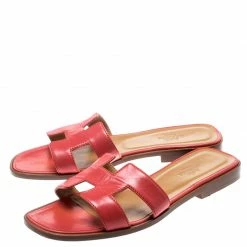Hermes Red Leather Oran Box Sandals Size 36 For Women -Deals Hermes Store luxury women hermes used shoes p187362 007