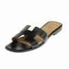 Hermes Black Leather Oran Box Sandals Size 39 For Women -Deals Hermes Store luxury women hermes used shoes p19565 001